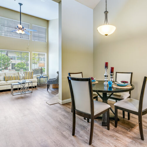 Model cottage with living room and separate dining area