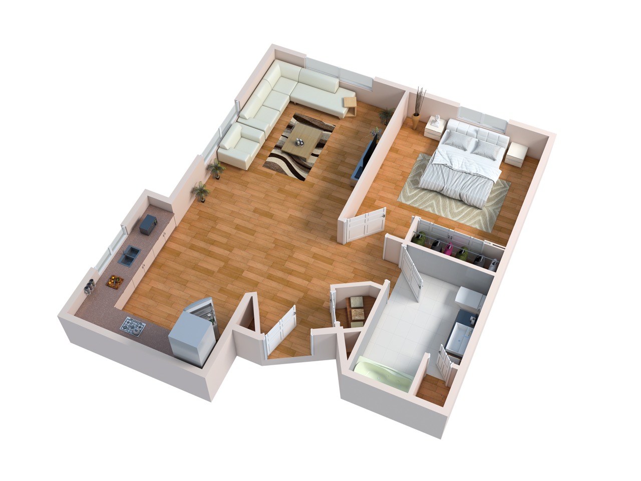 3D Floor plan of Meridian at Stone Creek Douglas 1 Bedroom